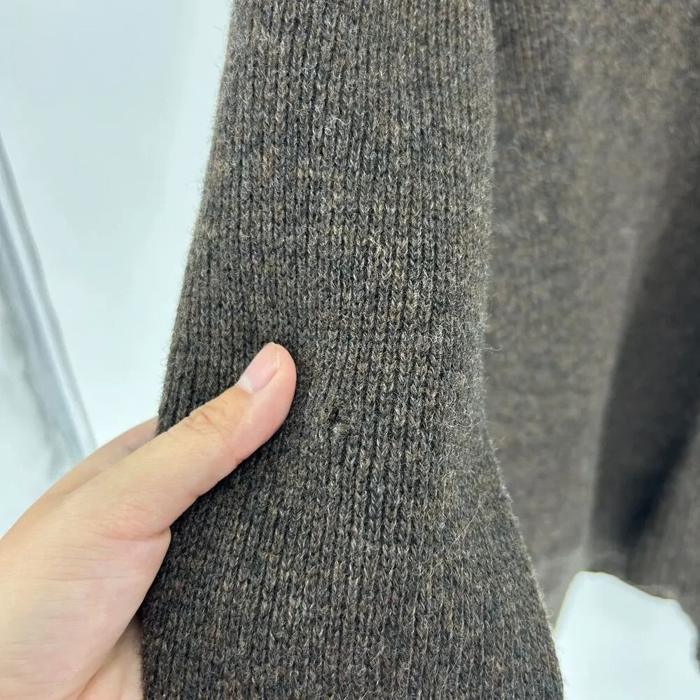 J.Crew 100% Lambswool Full Zip Cardigan Woman's L Brown Chunky Sweater Granny